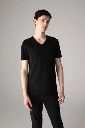 DEFACTO Slim Fit V Neck Basic Short Sleeve 100% Cotton T-shirt