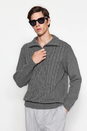 Trendyol Grey Regular Half Turtleneck Hair Knit Sweater