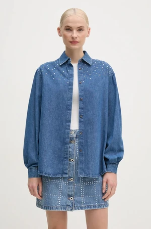 Džínová košile Pepe Jeans CHARLIE SPARKLE dámská, modrá barva, relaxed, s klasickým límcem, PL304962