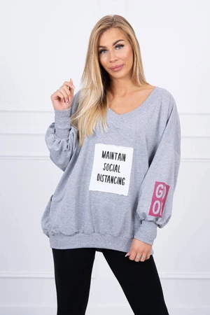 Oversized V-neck sweatshirt in grey