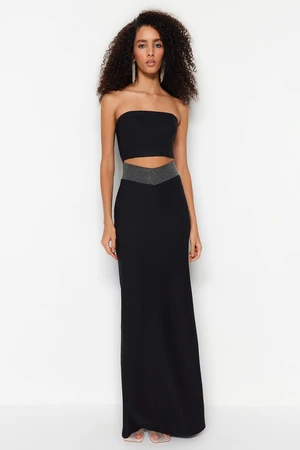 Trendyol Evening Dress With Black Lined Woven Shiny Stones Evening Dress