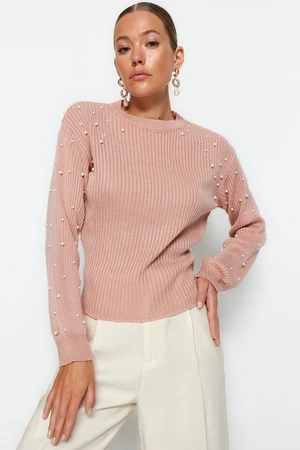 Trendyol Powder Pearl Detailed Crewneck Knitwear Sweater