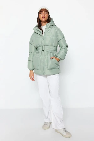 Trendyol Mint Oversize Inflatable Coat with Arched Hood and Water Repellent