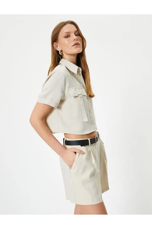 Koton Crop Shirt with Cargo Pocket Short Sleeve Buttoned Modal Blend