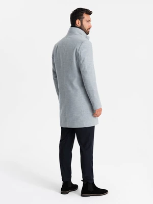 Ombre Men's coat with high collar and asymmetrical fastening - grey melange