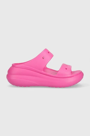 Pantofle Crocs CLASSIC CRUSH SANDAL dámské, růžová barva, na platformě, 207670, 207670.6UB-6UB