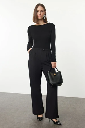 Trendyol Black Low Waist Wide Leg/Wide Leg Woven Trousers