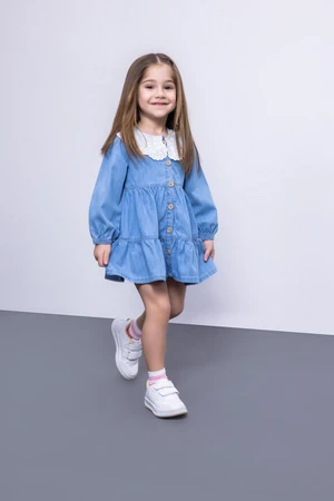 DEFACTO Baby Girl Wide Lace Collar Long Sleeve Jean Dress