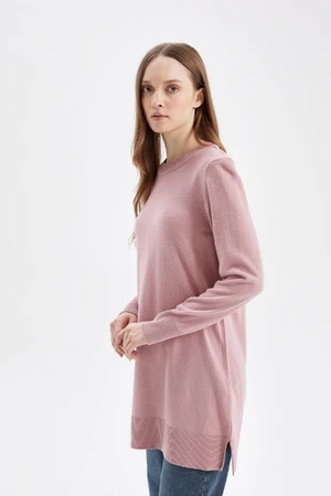 DEFACTO Regular Fit Crew Neck Slit Basic Plain Sweater Tunic