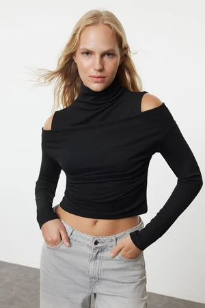 Trendyol Black Double Layer High Collar Slim/Fitting Knitted Blouse