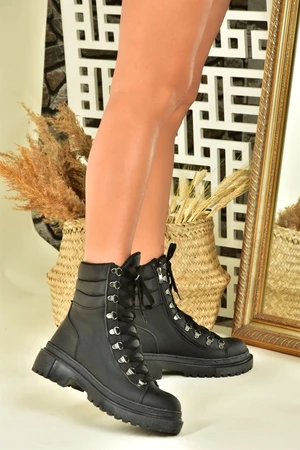 Fox Shoes Black Lace-Up Women's Casual Ankle Boots