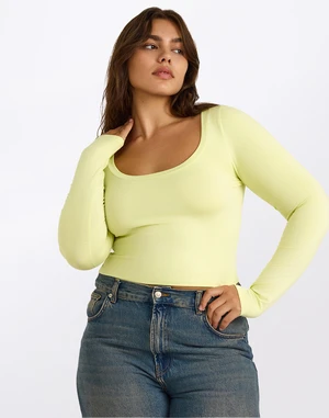 Organic Basics Everyday Scoop Neck Long Sleeve Tee Elderflower Green S