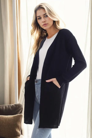 99224 Dewberry 
Kangaroo Pocket Knitwear Cardigan-BLACK