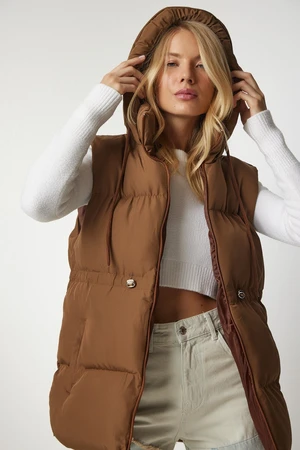 Happiness İstanbul Women's Caramel Hooded Inflatable Vest