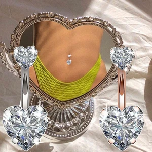 Zircon Crystal Belly Button Rings For Women Nombril Ombligo Navel Ring Surgical Steel Barbell Heart Round Body Piercing Jewelry