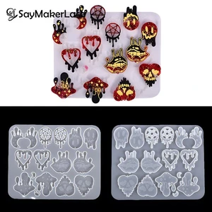 1PCS Halloween DIY Crystal Epoxy Resin Mold Bloody Moon Demon Skull Pendant Keychain