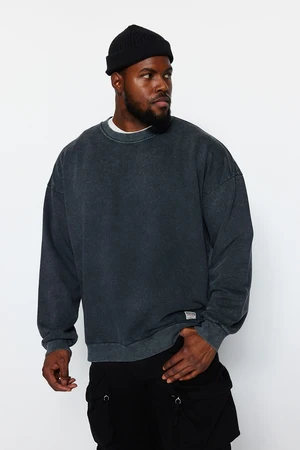 Trendyol Anthracite Plus Size Oversize/Wide Cut Wash Effect 100% Sweatshirt