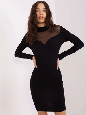 Black dress with a mesh neckline BASIC FEEL GOOD