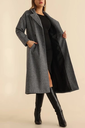 Bigdart 9113 Oversize Wide Cut Woolen Cashmere Coat - Black