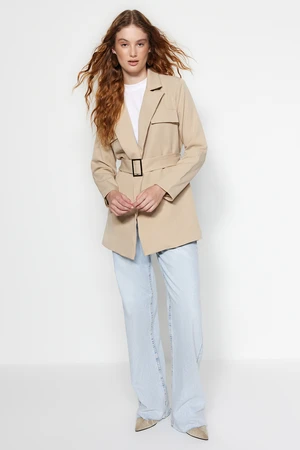 Trendyol Light Beige Belt Pocket Woven Blazer Jacket