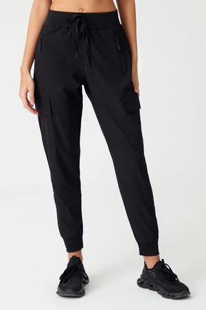 LOS OJOS Women's Black Cargo Jogger Pants with Pocket Elastic Waist and Legs Elasticated Cargo