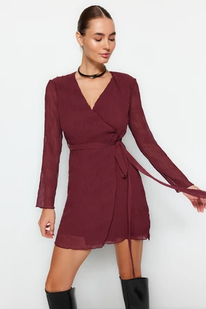 Trendyol Burgundy Belted Pleated Double Breasted Woven Woven Dress