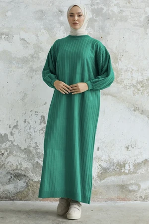 InStyle Elois Balloon Sleeves Corduroy Sweater Dress - Green