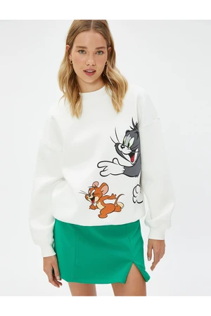 Koton Tom and Jerry Sweatshirt Crew Neck Licensed Ribbed Printed