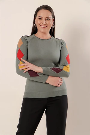 By Saygı Sleeves Arrangement Pattern Front Short Back Long Plus Size Acrylic Sweater Water Green.