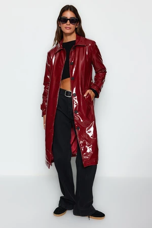 Trendyol Burgundy Shiny Belted Trench Coat