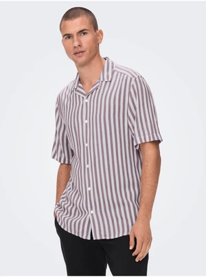 ONLY & SONS Pink-White Mens Striped Short Sleeve Shirt ONLY & SON - Men