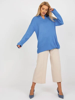 RUE PARIS blue long oversized sweater with collar