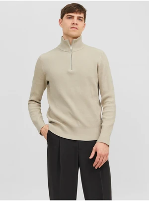 Beige Mens Ribbed Sweater Jack & Jones Perfect - Men