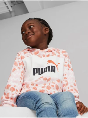 Light Pink Girly Patterned Hoodie Puma ESS - Girls