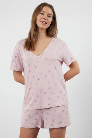 Trendyol Powder-Multicolored Floral Viscose Knitted Pajama Set