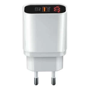 Nabíjačka do siete Forever Core 1x USB QC 3.0, 1x USB-C PD, 20W s digitálním displejem (GSM045483) biela nabíjačka do siete • podpora rýchleho nabíjan