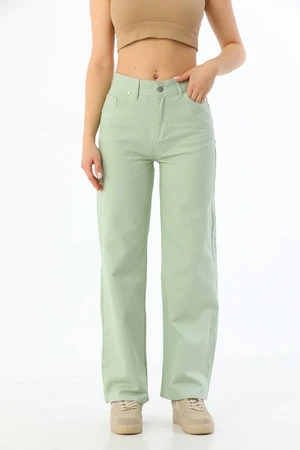 BİKELİFE Women's Water Green Wide Leg Palazzo High Waist Trousers.