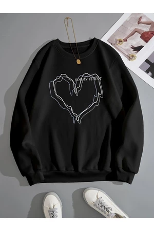 Know Women's Black Striped Heart Print Oversized Sweatshirt