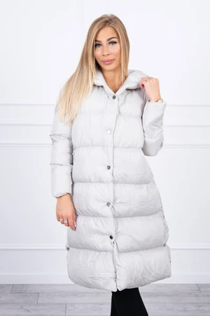 Quilted winter jacket with a hood light gray