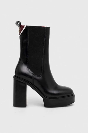 Kožené kotníkové boty Tommy Hilfiger ELEVATED PLATEAU CHELSEA BOOTIE dámské, černá barva, na podpatku, FW0FW07542