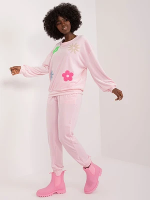 Light pink casual velour set with sweatshirt