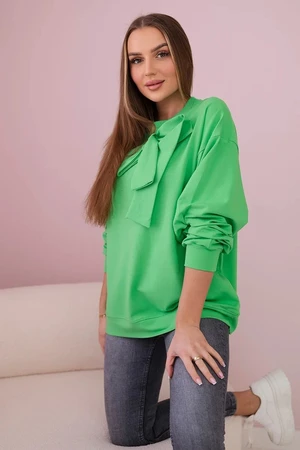 Cotton blouse with bow light green color