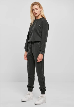 Women's Small Embroidered Long Sleeve Terry Jumpsuit Black