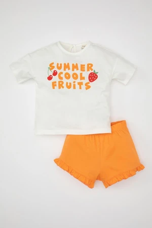 DEFACTO Baby Girl 2-Piece Set Crew Neck Printed Short Sleeve T-Shirt Shorts