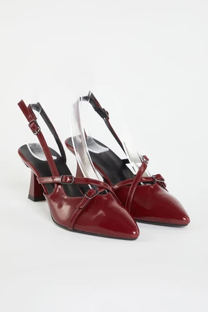 Trendyol Claret Red Patent Leather Belted Buckle Detailed Women's Heeled Shoes