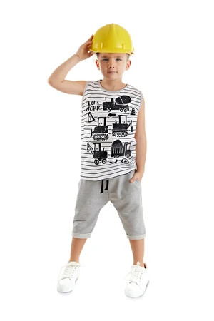 Denokids Construction Vehicle Boy Summer Striped T-shirt Capri Shorts Set