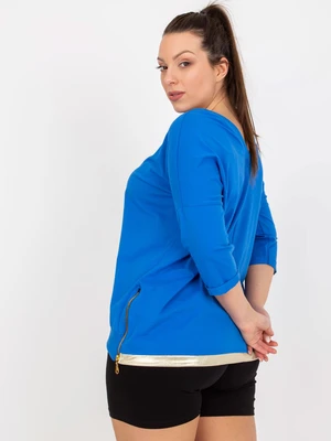 Oversized dark blue blouse with a round neckline