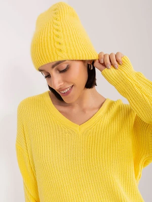 Yellow women's knitted beanie