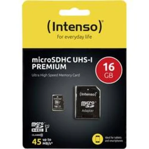 Paměťová karta microSDHC, 16 GB, Intenso Premium, Class 10, UHS-I, vč. SD adaptéru