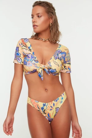 Trendyol Mustard Floral Print Bikini Bottoms